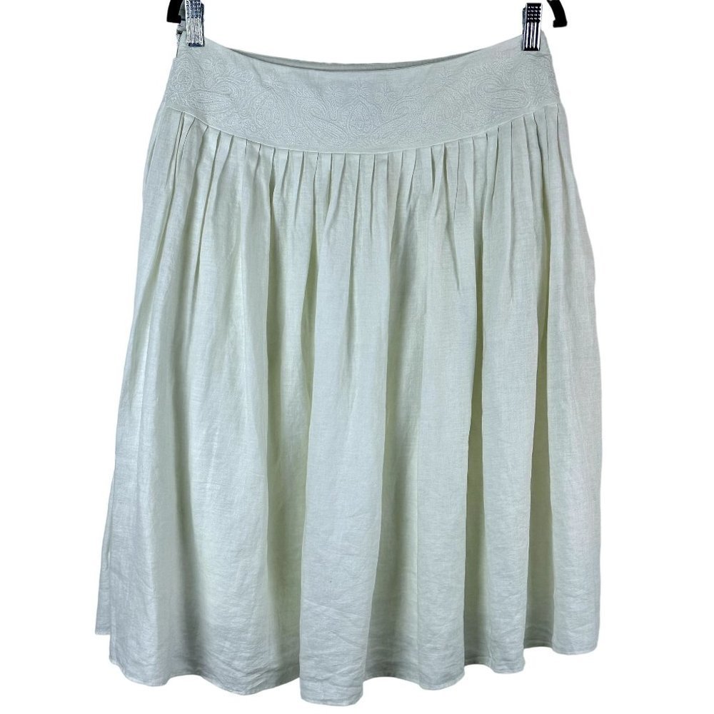 Lauren Ralph Lauren Womens 100% Linen A-Line Skirt White Lined Embroidered Sz 8